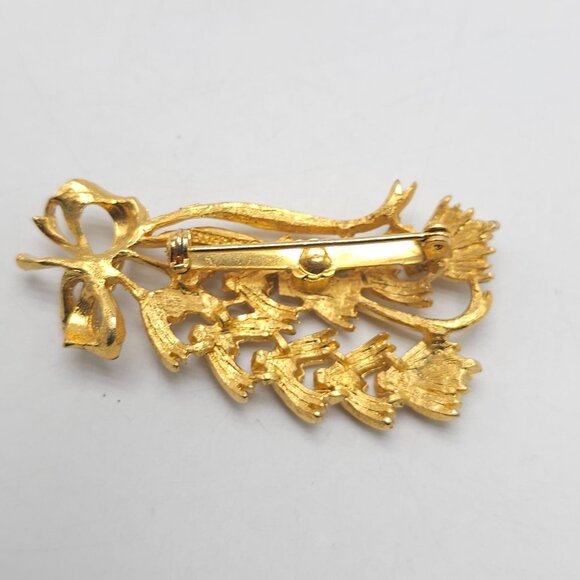 Vintage Mamselle Gold Tone Floral Brooch Pin 1960s - Picture 3 of 5